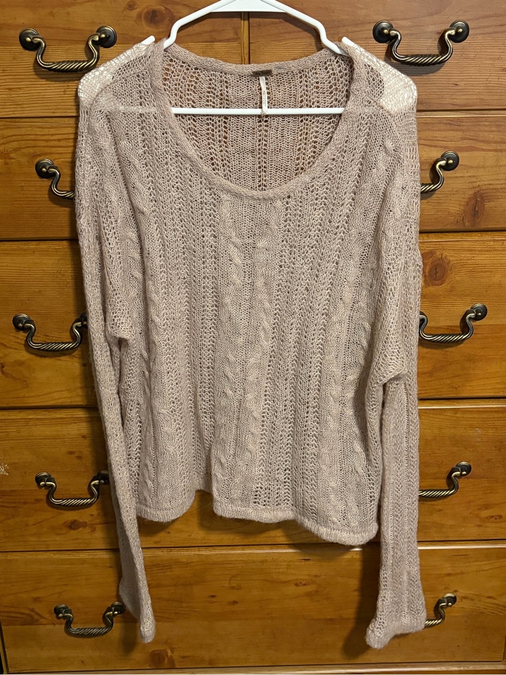 Free People Open-Knit Scoop Neck Sweater in Dusty Beige